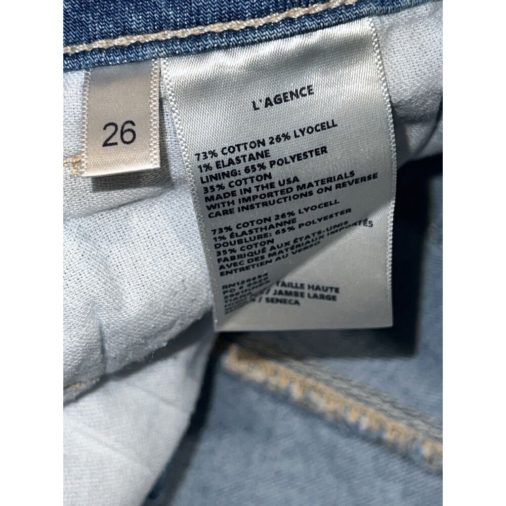 L'AGENCE Tiana High Waist Raw Hem Wide Leg Jeans sz 26 Tall Blue Momcore Casual - Picture 3 of 10